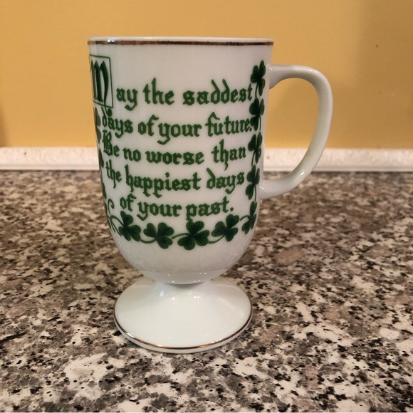 Vintage Other - a Price Import mug Irish coffee white footed green shamrock blessing Japan 1970s